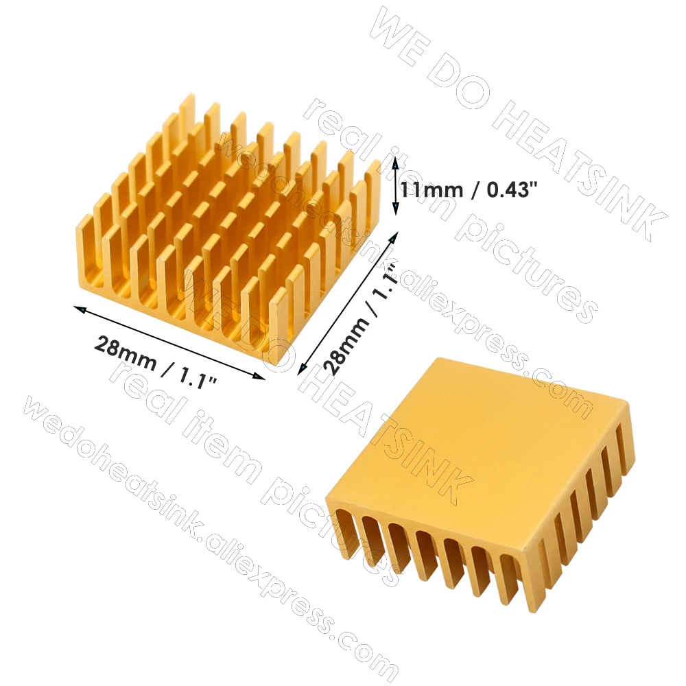 WE DO HEATSINK 28x28x11mm Without or With Thermal Pad Yellow Anodized Aluminum Heatsink Heat Sink Metal Slotting For Cooling