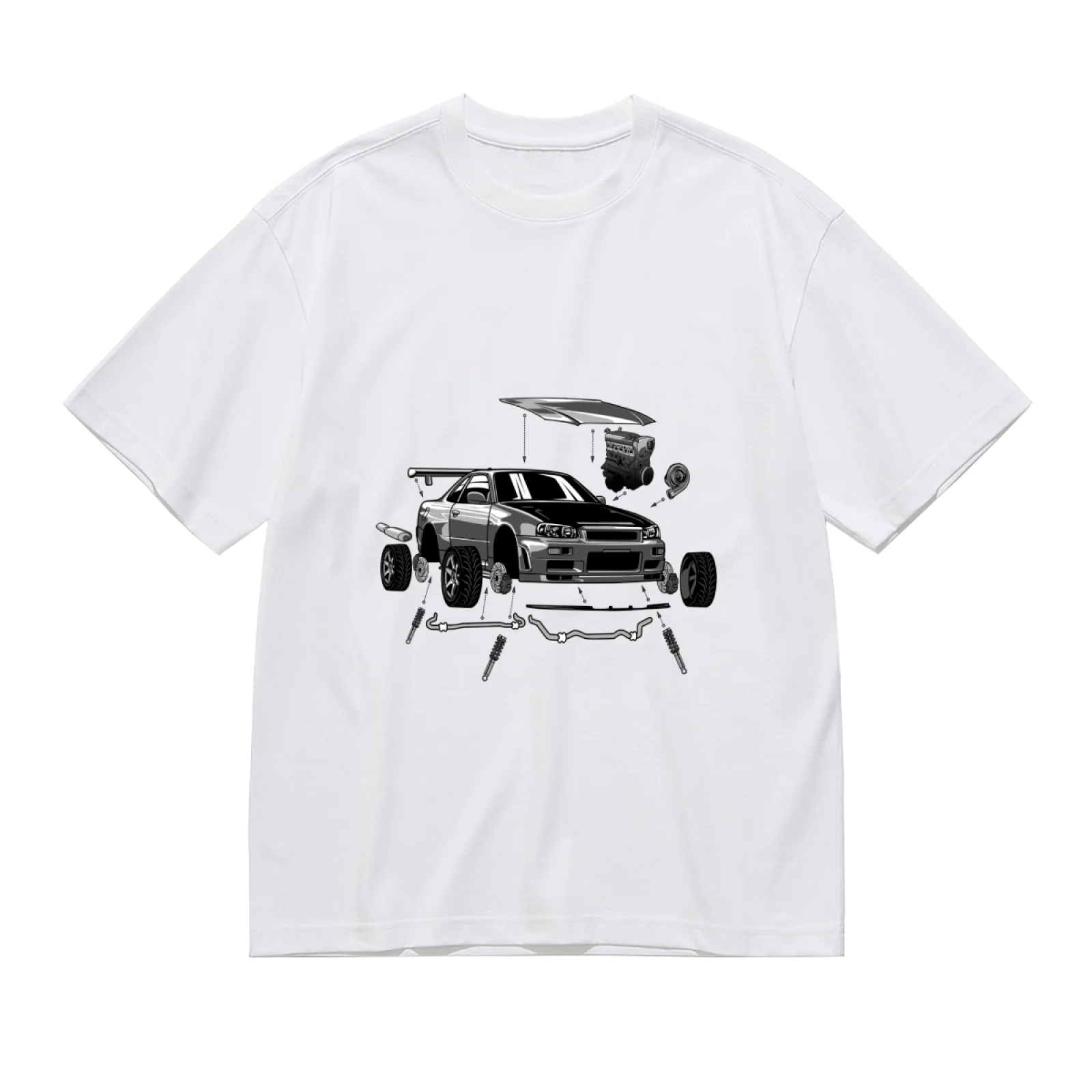 JDM R34 GTR Exploded View T-Shirt Nissan Skyline RB26 Engine Car Parts Graphic Tee