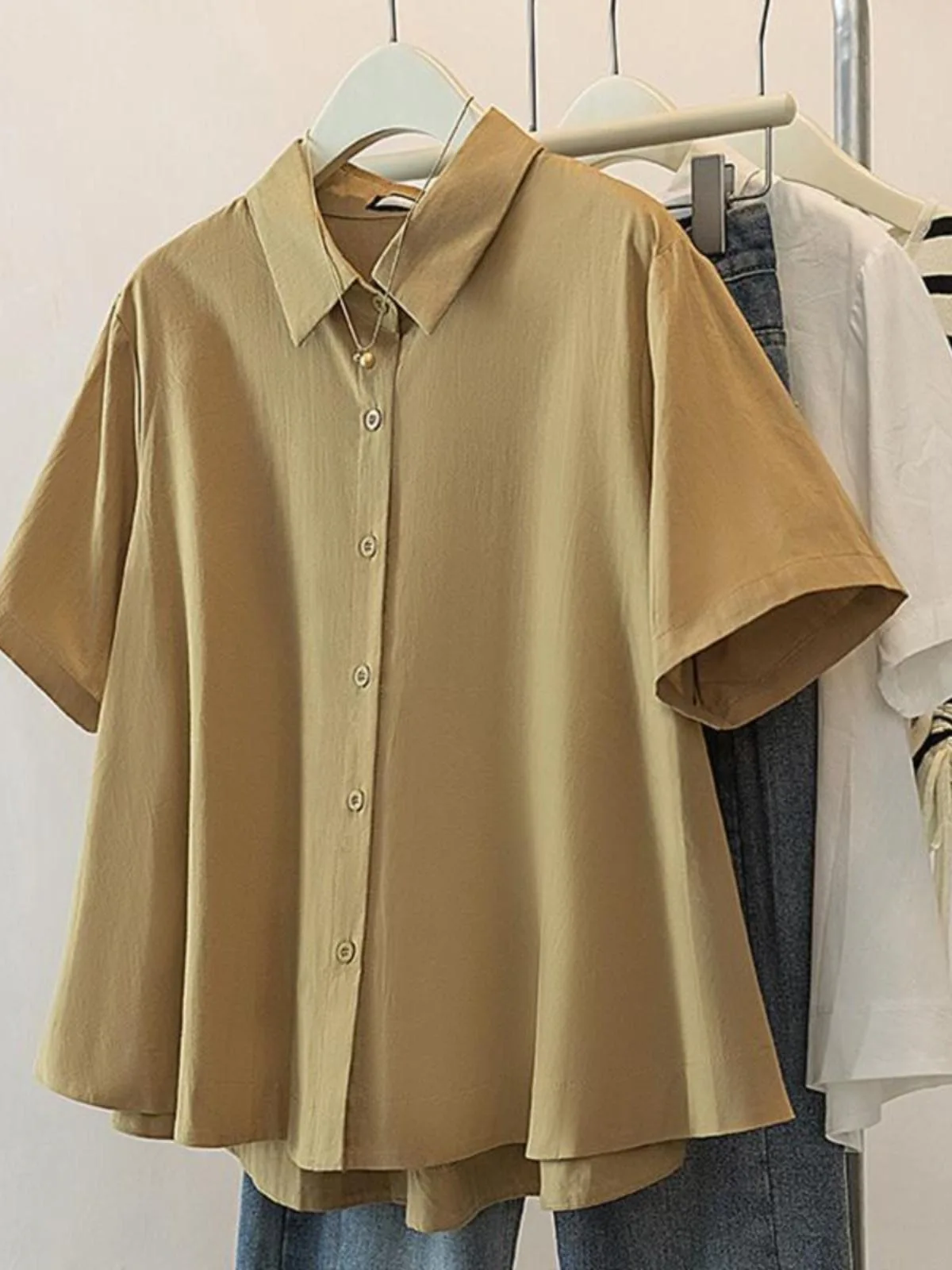 taglie forti Ne ort Sve irt Top estivo dimagrante allentato da donna Trendy coreano Sle Pendolarismo Colore puro dettaglio bottoni