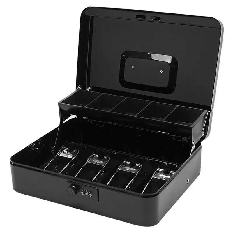 [ABFI!】 Metal Money Tray And Lock Cash Box, Portable Security Cash Drawer Small Household Lockbox No Pinch Bill Clip, Code