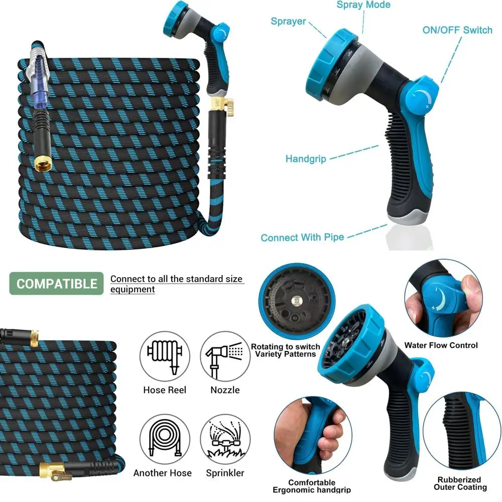 

Flexible 150-Foot Non-Expandable Garden Hose with 10-Pattern Spray Nozzle, Lightweight and Kink-Free, Leak-Proof Design for Outd