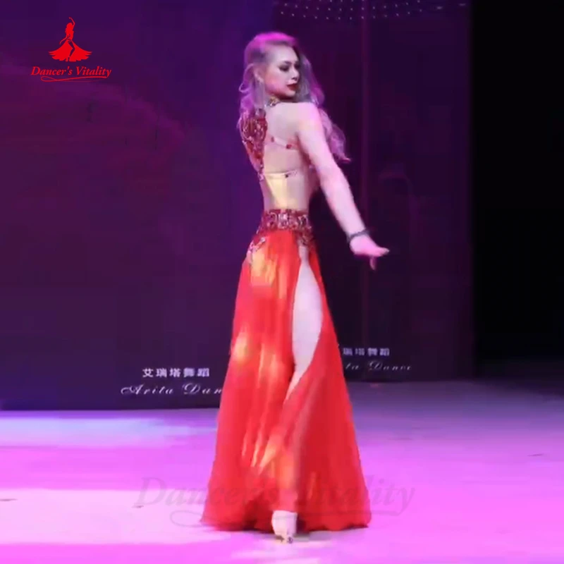 Belly Dance Performance Custome Suit for Women Customsized AB Stones Bra+long Skirt+2pcs Adult Children Oriental Stage Outfit