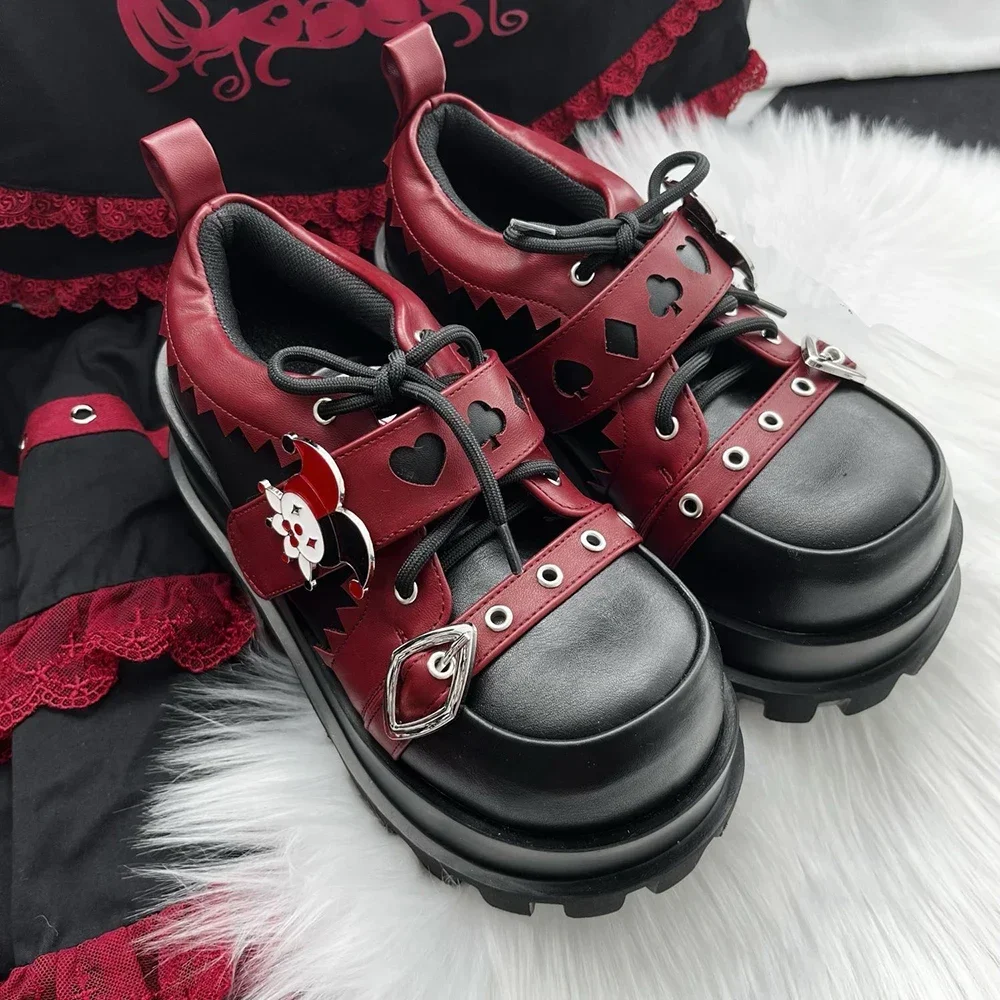 

Punk Metal Chain Chunky Platform Ankle Boots Women 2024 Winter Thick Bottom Joker Boots Woman Black Gothic Lolita Shoes