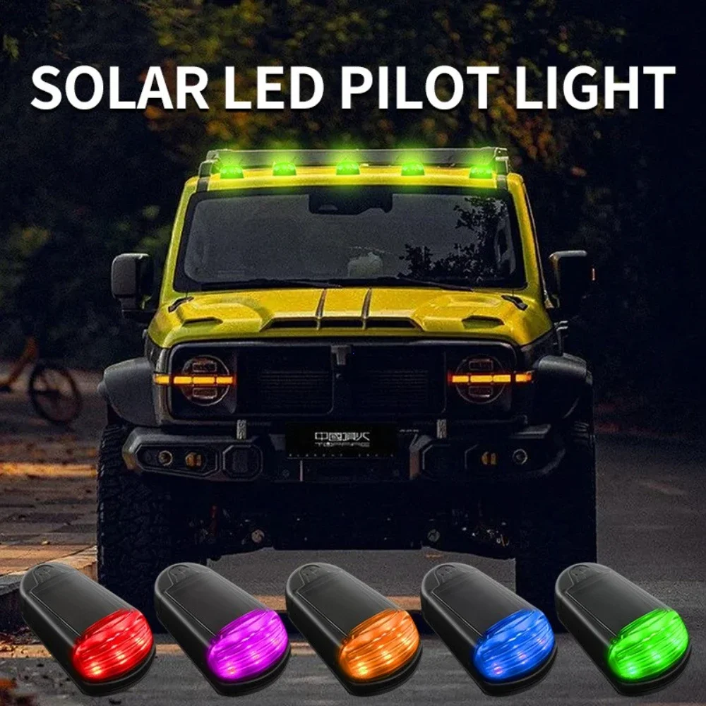 5Pcs Solar Powered Cab Lights White Yellow 7 Colors Punch-Free Solar Powered Cab Lights Remote Control Wireless Roof Lights