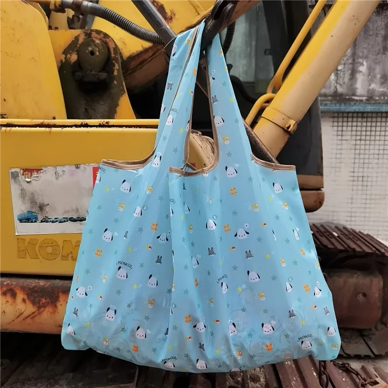 Sanrio Kuromi Folding Shopping Bag Hello Kitty Kawaii Cartoon Cute Cinnamoroll Outdoors Single Shoulder Bag Toys Girls Gifts