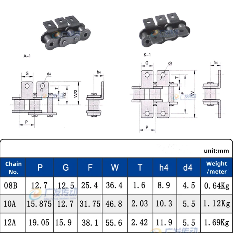 10A-1 304 Stainless Steel Single Side Bent Ear Single-Hole Chain Short Pitch Roller Chains For Transmission