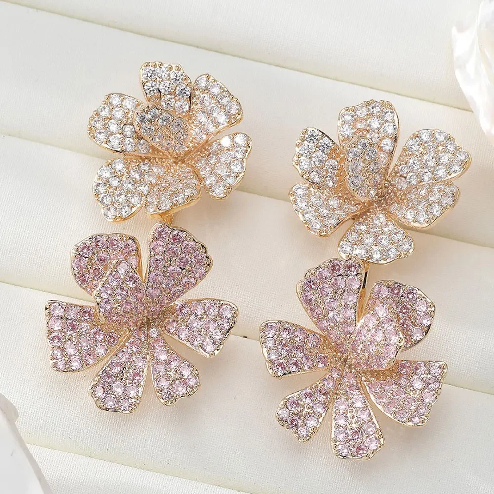 

Soramoore Original Luxury Fresh Flower Pendant Earrings For Noble Women Wedding Party Cubic Zircon Dubai Bridal Fashion Jewelry