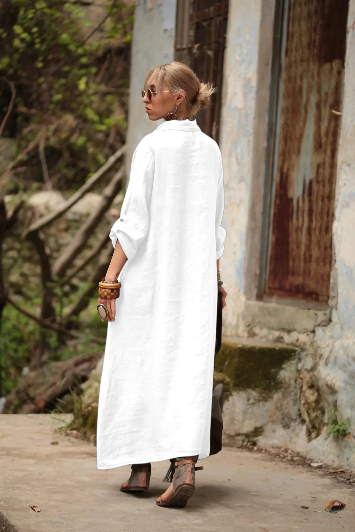حجم كبير 1XL-5XL جديد أزياء المرأة بلون طويل الأكمام قميص فستان السيدات عادية أنيقة فضفاضة تناسب التلبيب فستان طويل