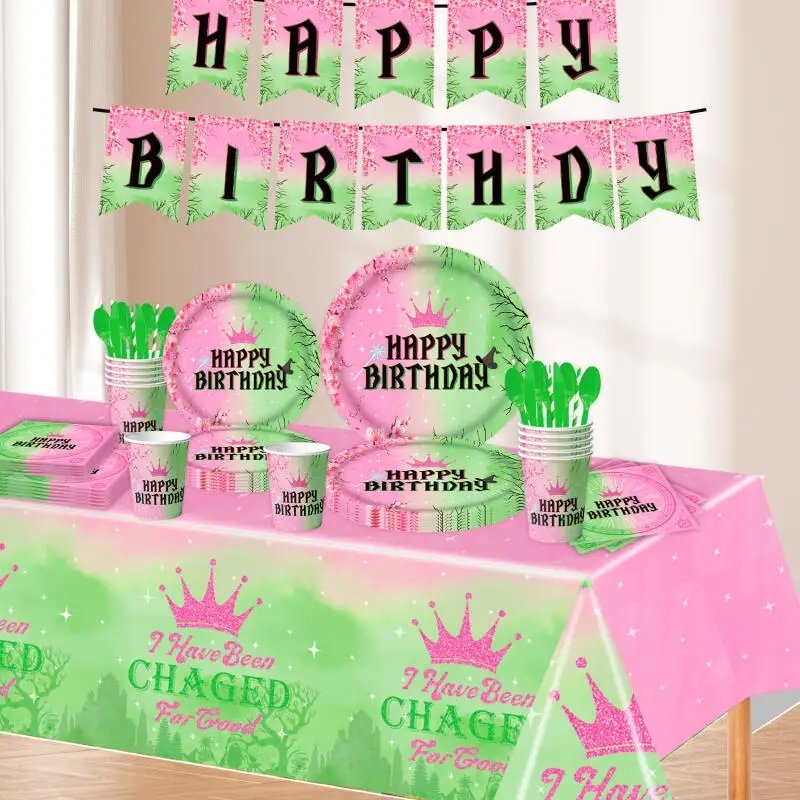 50 قطعة زينة حفلة عيد ميلاد الشريرة أدوات المائدة القابل للتصرف كأس لوحة المناديل راية مفرش المائدة الساحرة السحرية الاطفال لوازم الحفلات