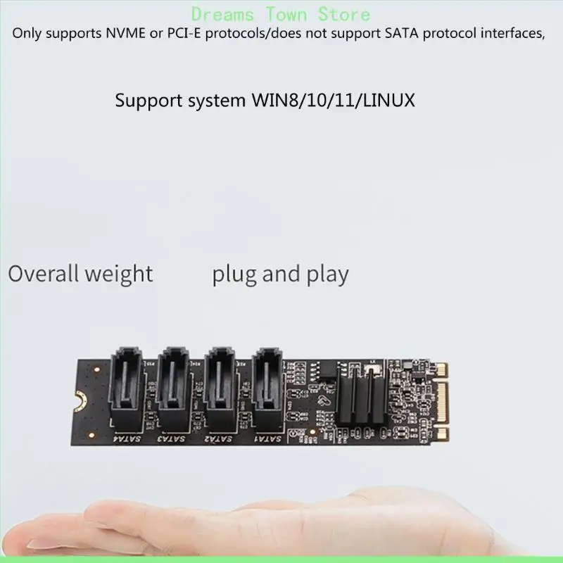 

HX6A M.2 до 4 портов SATA3.0 Адаптер M.2 NVME PCIE3.0 до 4-порта 7PIN SATA3.0 Расширение