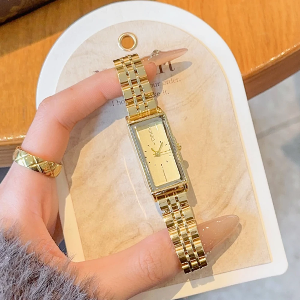 Fashion temperament minimalist luxury small gold watch square steel belt with quartz women's watch