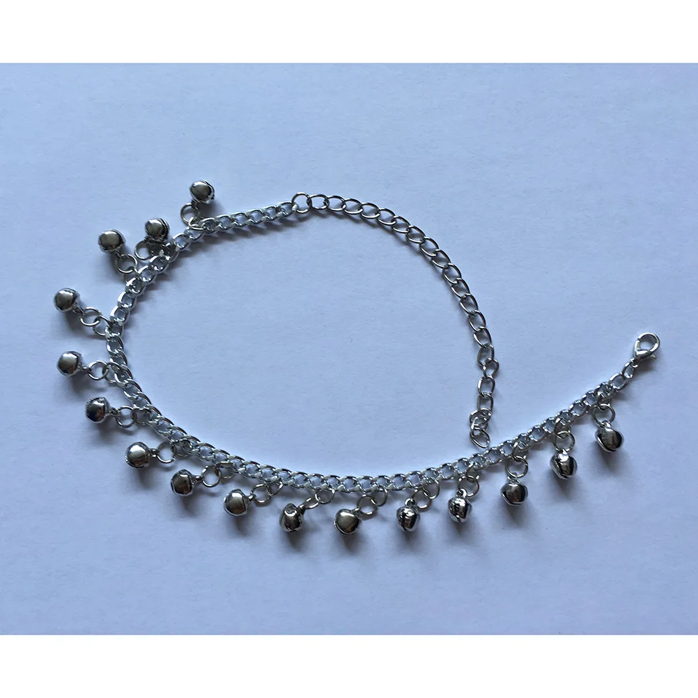 Silver Anklet Decorative Bell Fashionable Shaped Decoration Adjustable Multilayer