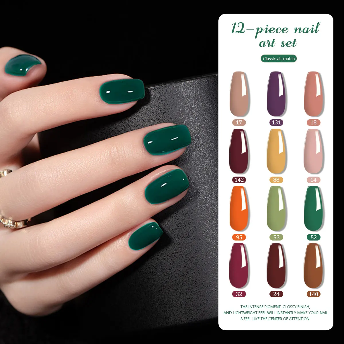 Conjunto de 12 cores, cores populares para todas as quatro estações. Céu azul, amarelo creme, verde grama, marrom, etc. - cores para nail art de salão