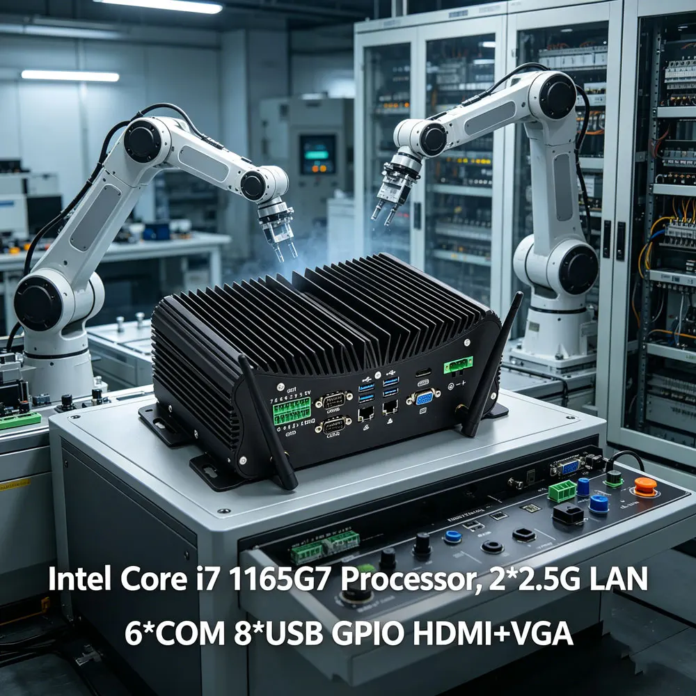 

Powerful 11th Gen Industrial IoT PC Intel i7 1165G7 Fanless Mini PC 2*2.5G LAN 6*COM 8*USB GPIO HDMI+VGA Rugged NAS Computer