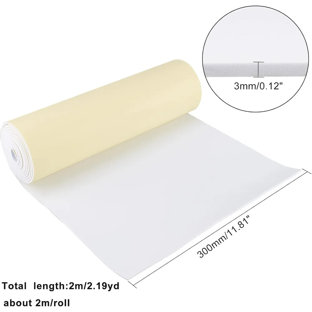 78.7x12 inch White Self-Adhesive EVA Foam Roll, 3mm Thick Sticky Upholstery Foam Sheets for Scrapbooking Crafts, Cosplay