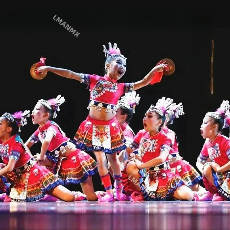 Strój do tańca narodowego w stylu Miao, Yi, Xiao He na Dzień Niepodległości dla dzieci, strój do tańca Dang Pai Start Dang