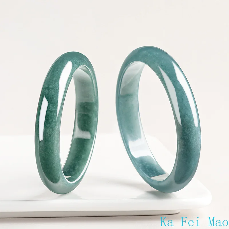 

Inner Diameter 55mm-61mm Natural A-grade Jade Blue Water Circle Ping An Ice Jadeite Stone Bangle Women's Handicraft Jewelry