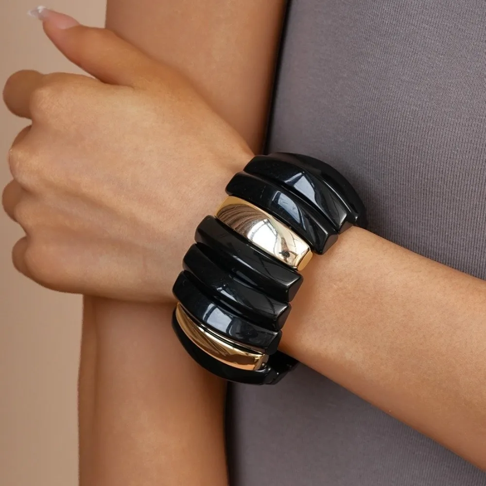 Minar Cool Smudging Chunky Bangles Acrylic Rectangular Wide Bracelet Multiple Mix Color Elastic Geometric Bangles Women Jewelry