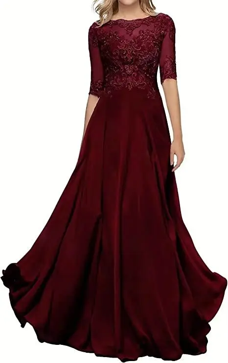 

3/4 Sleeve Mother of The Bride Dresses Long Formal Dresses with Pockets Women's Floral Lace Appliques