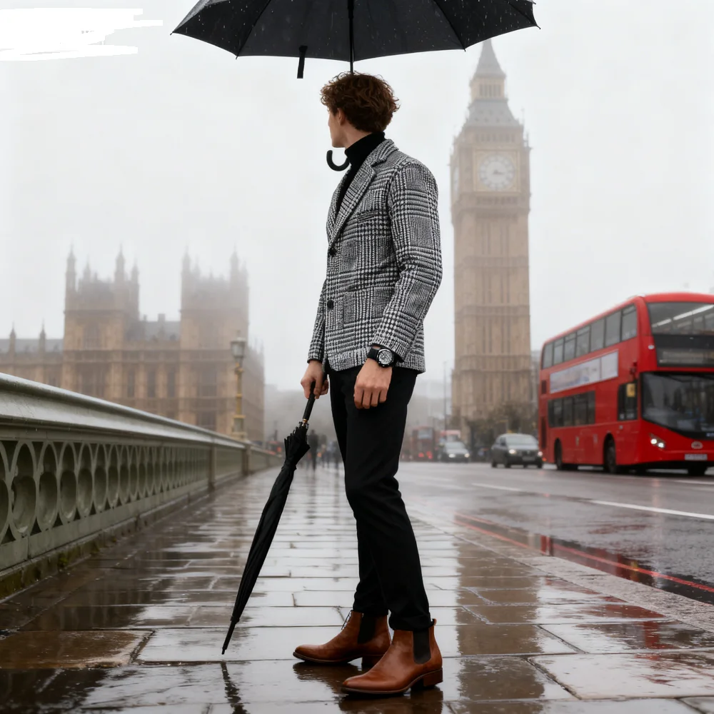 

Men's Houndstooth Wool Jacket Casual Notch Lapel Single Breasted Long Sleeve Cardi Fashionable Male Outerwear