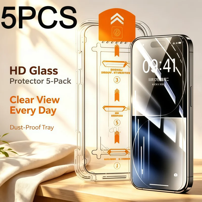 5PCS HD Oleophobic Coating Dust Free Easy Installation Screen Protector for IPhone17 16 15 14 13 12 11ProMax 14 15 16Plus XS XR