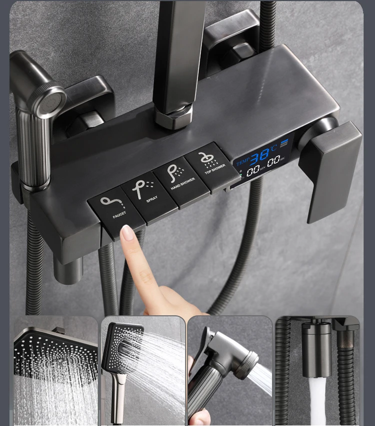 Set doccia da bagno digitale termostatico intelligente Set doccia da bagno a pioggia da 12 pollici Accessori per rubinetti Sistema doccia digitale