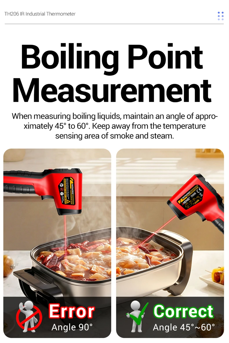 ANENG TH206 Infrarot-Thermometer ‑50 ℃ ‑400 ℃ 12:1 D:S-Verhältnis Laser-Zielung ℃ / ℉ Berührungsloser Temperaturmesser mit Datenhaltefunktion und Hintergrundbeleuchtung – Detail 7