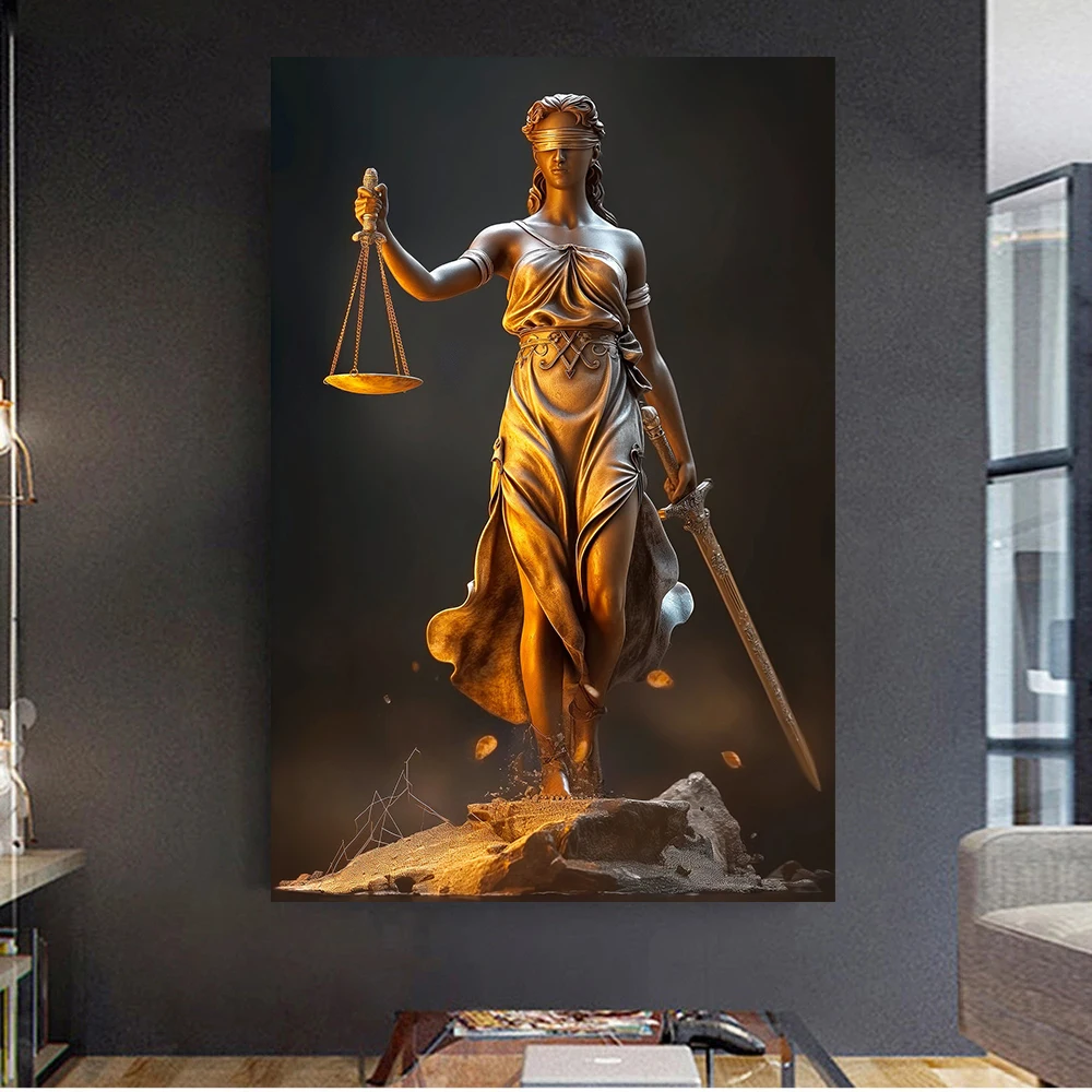 Lady Justice Scales of Justice Poster Judge Justitia Goddess Themis Canvas Painting Print Law Court Lawyer Home Decor Cuadros