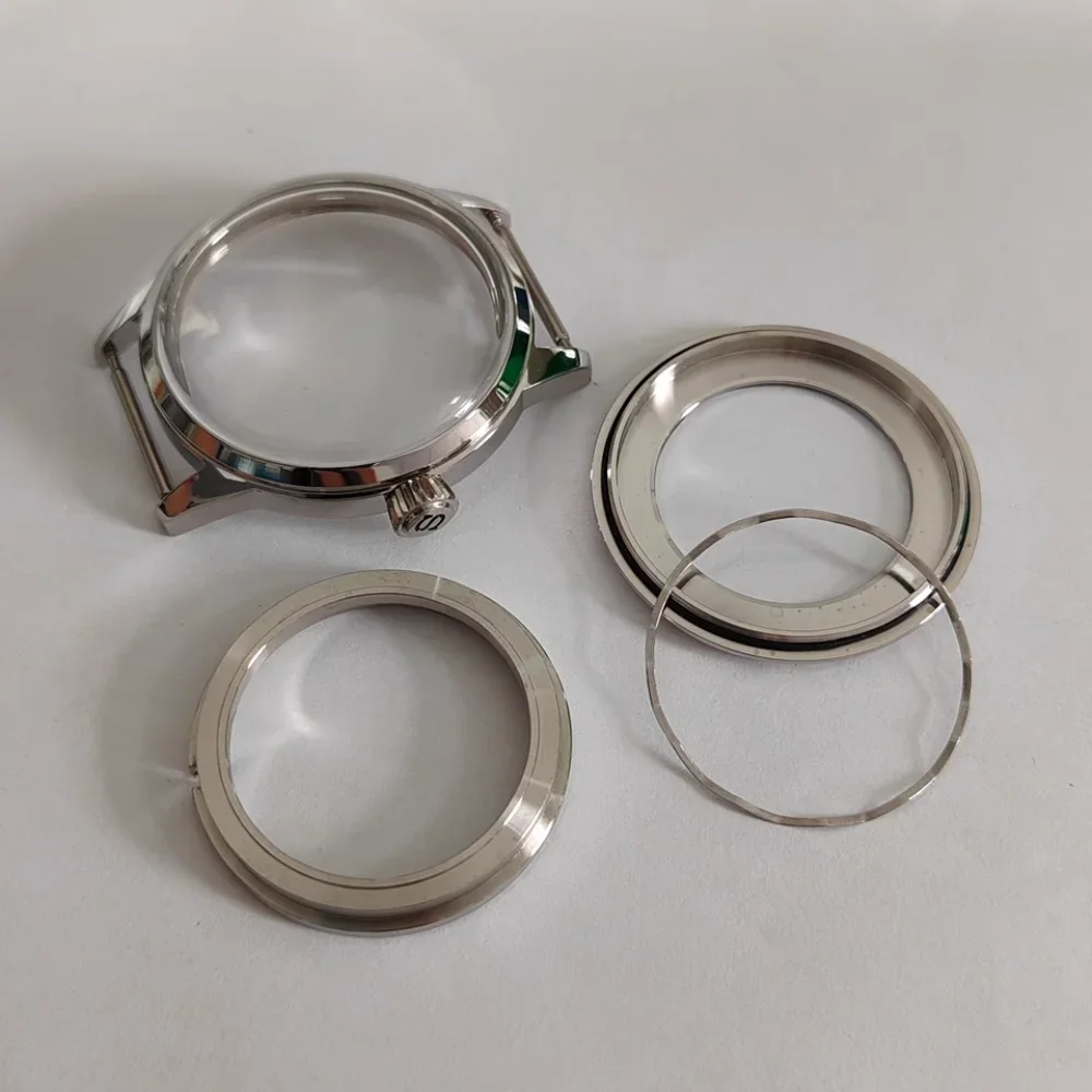 

40MM Watch Case for NH35/NH36/4R Movement Stainless Steel Polished Case Transparent Back Cover Push-in Crown