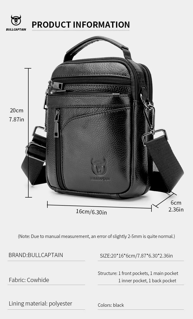 Bull captain neue Männer Tasche Echt leder Mann Marke Umhängetasche kleine Business-Taschen männliche Messenger Ledertaschen – Detail 8