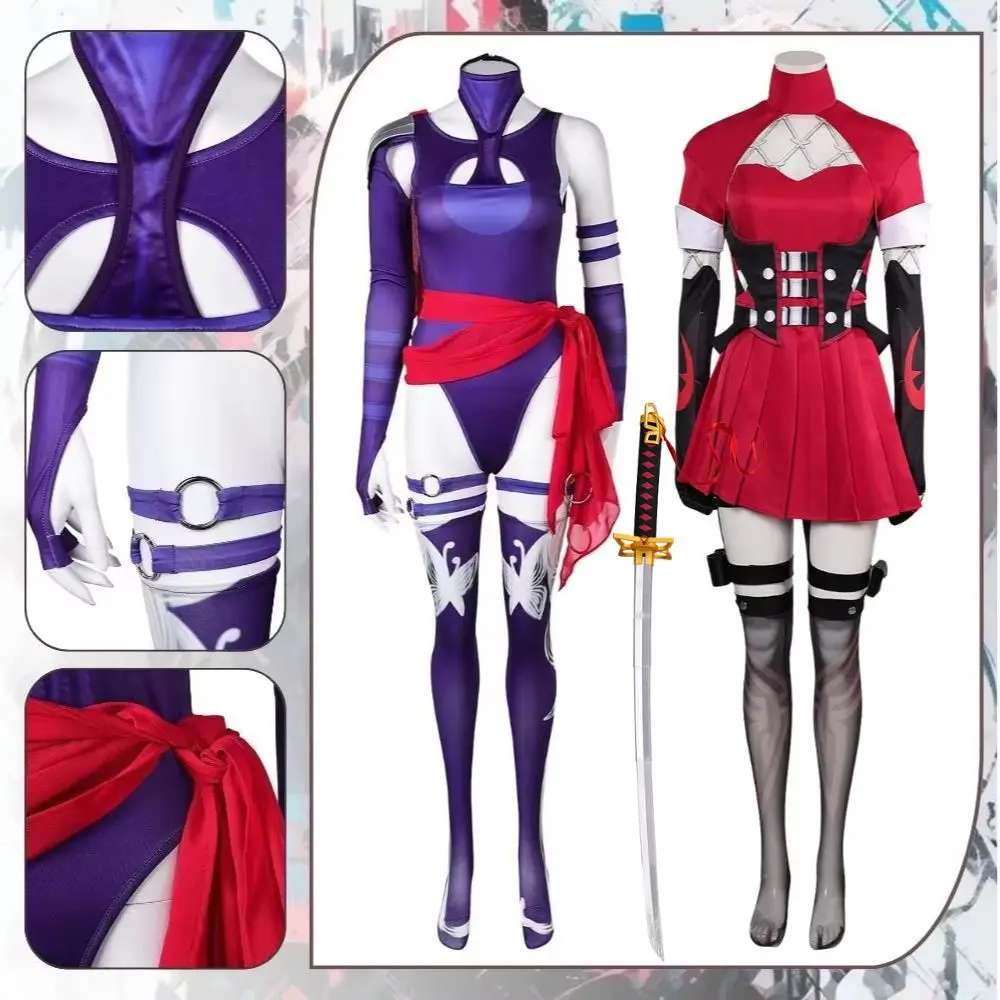 Rivals Psylocke Cosplay Fantasia Costume Disguise for Women Jumpsuit Gloves Roleplay Outfits Halloween Carnival Party Suit