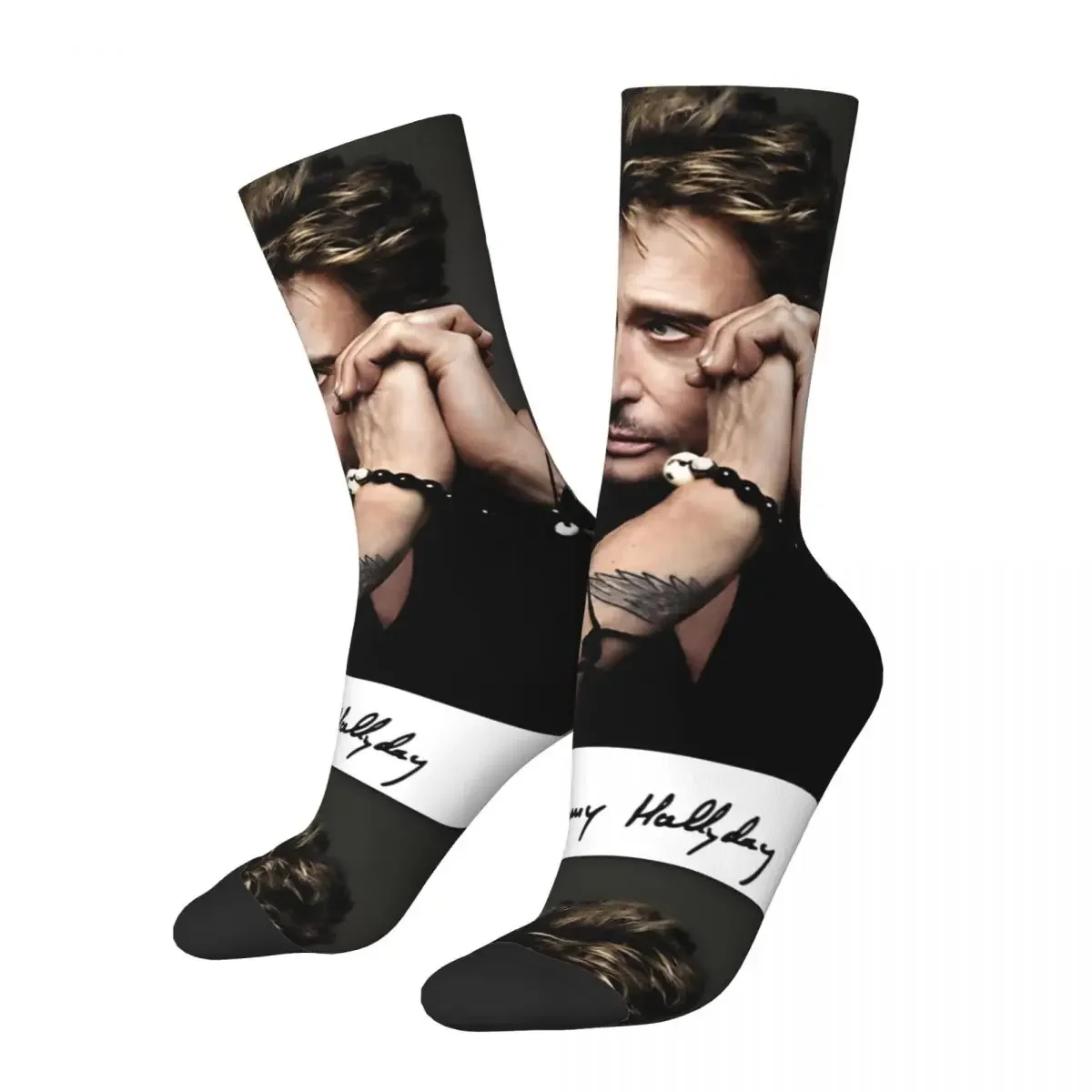 Funny Crazy compression Hallyday Portrait Couleur Classique Sock for Men Hip Hop Vintage Hallyday Happy Sock