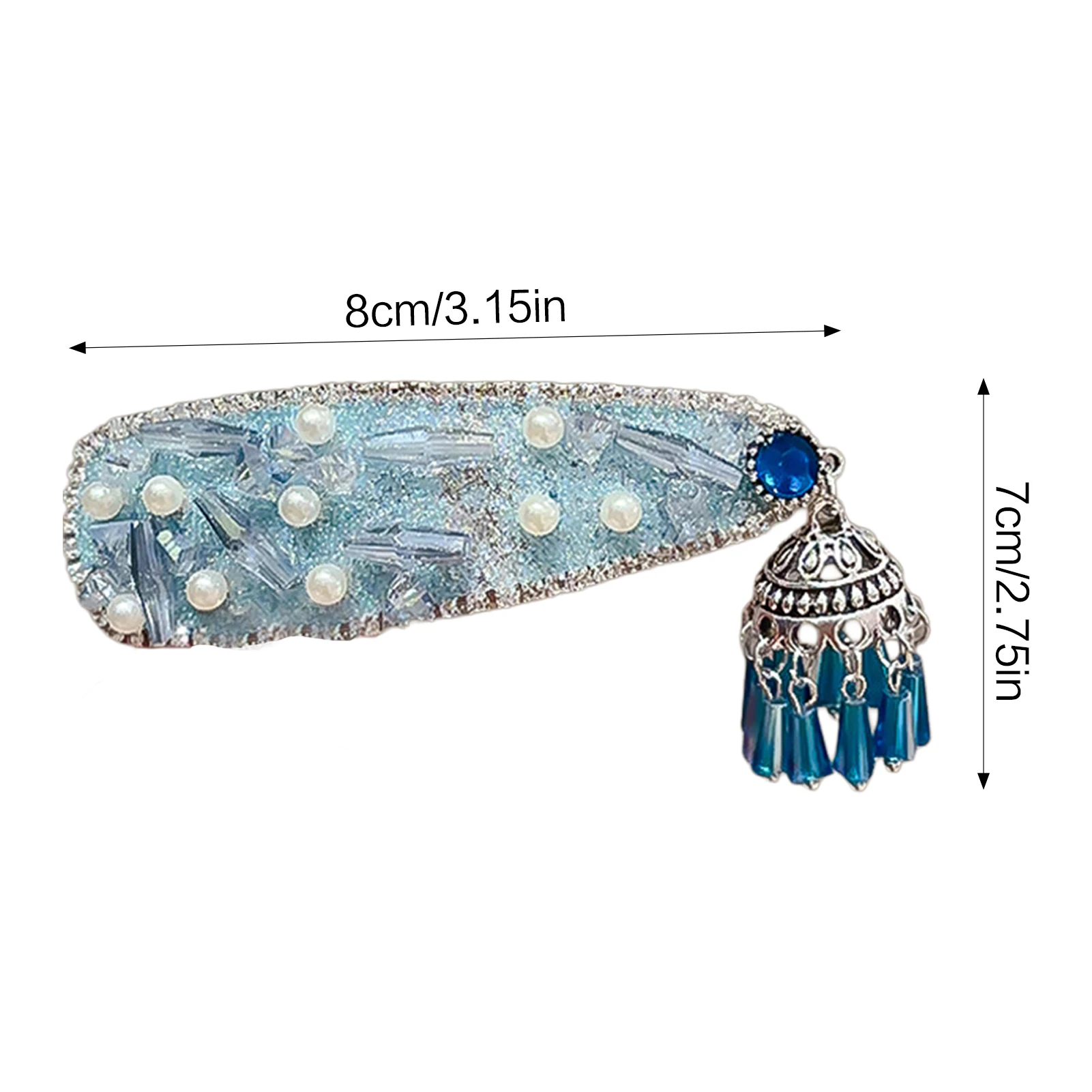 Pince à cheveux latérale à frange en cristal bleu, 1 pièce, Barrette à franges en perles élégantes avec pompon suspendu, accessoires pour cheveux Boho pour femmes et filles