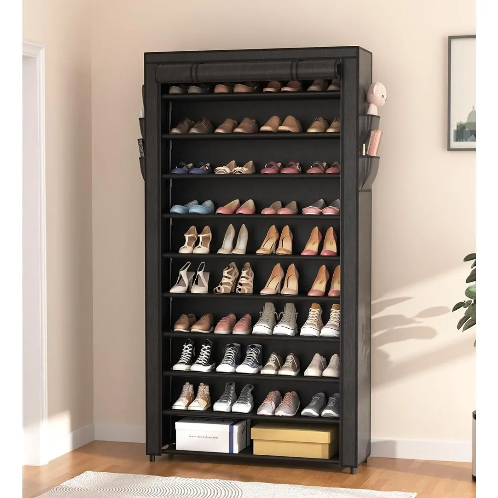 

10 Tier Shoe Rack with Covers,Large Capacity Stackable Tall Shoe Shelf Storage to 50-55 Pairs Shoes and Boots Sturdy