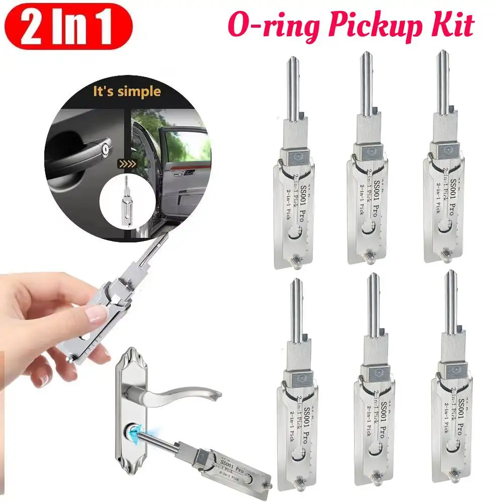 Decodificador de llave de acero inoxidable 2 en 1, juego de selección y gancho de precisión, decodificador de bloqueo, Kit de pastilla de junta tórica, herramientas manuales de reparación de mantenimiento