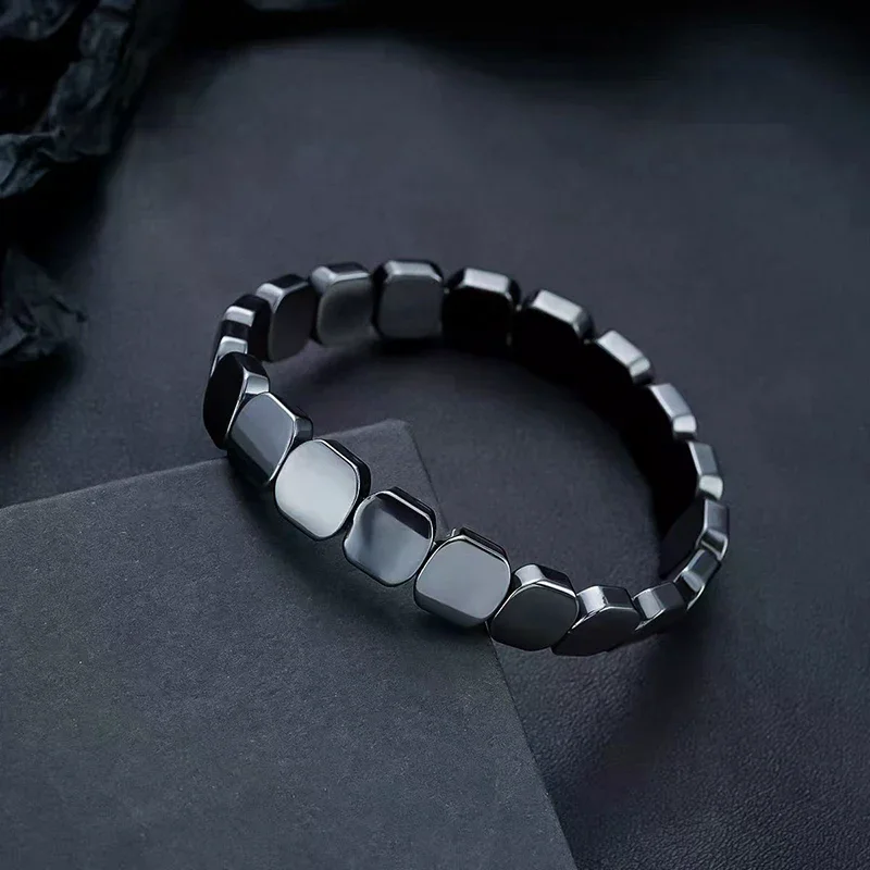 Black Elastic Square Bead Bracelets For Men Support T-Levels, Restore Confidence, Nhance Mental Clarity & Focus