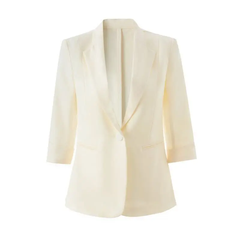 Lightweight Breathable Short Women's  Summer Commute Ready Pure Color Versatile Seven Sleeve Business Coat