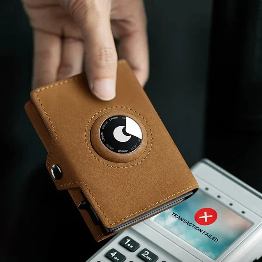 กระเป๋าสตางค์ RFID Blocking สําหรับผู้ชายพร้อมกระเป๋าใส่เหรียญ Airtag Wallet