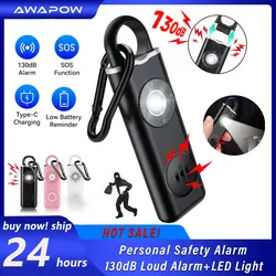 Awapow alarma de defensa Personal 130dB con luz LED recargable autodefensa mujer alarma de seguridad llavero emergencia antiataque