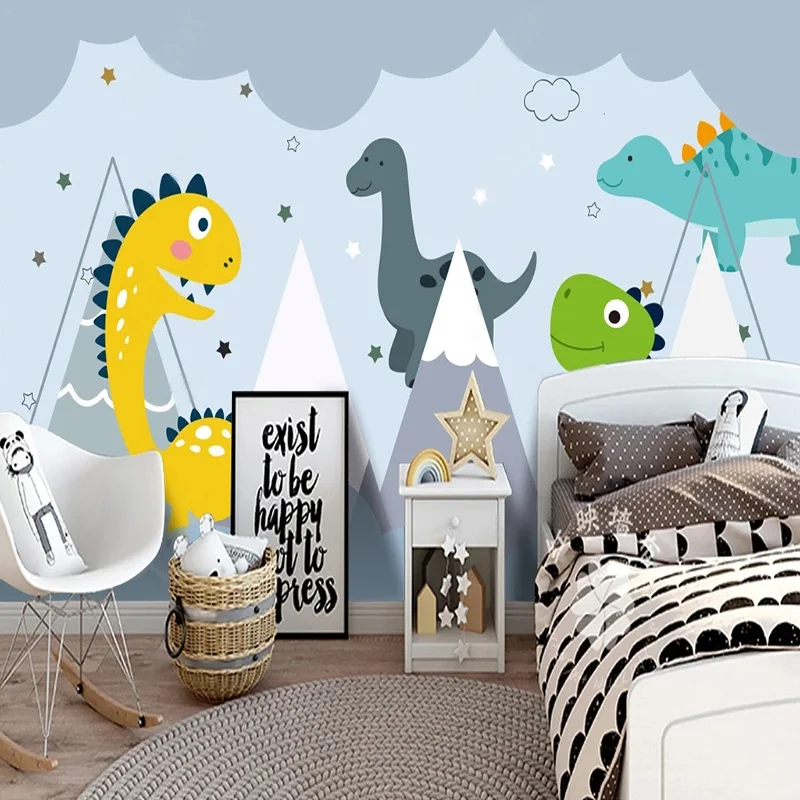 

Custom Any Size Mural Wallpaper Hand Painted 3D Cartoon Dinosaur Children's Room Mural Background Wall Papel De Parede