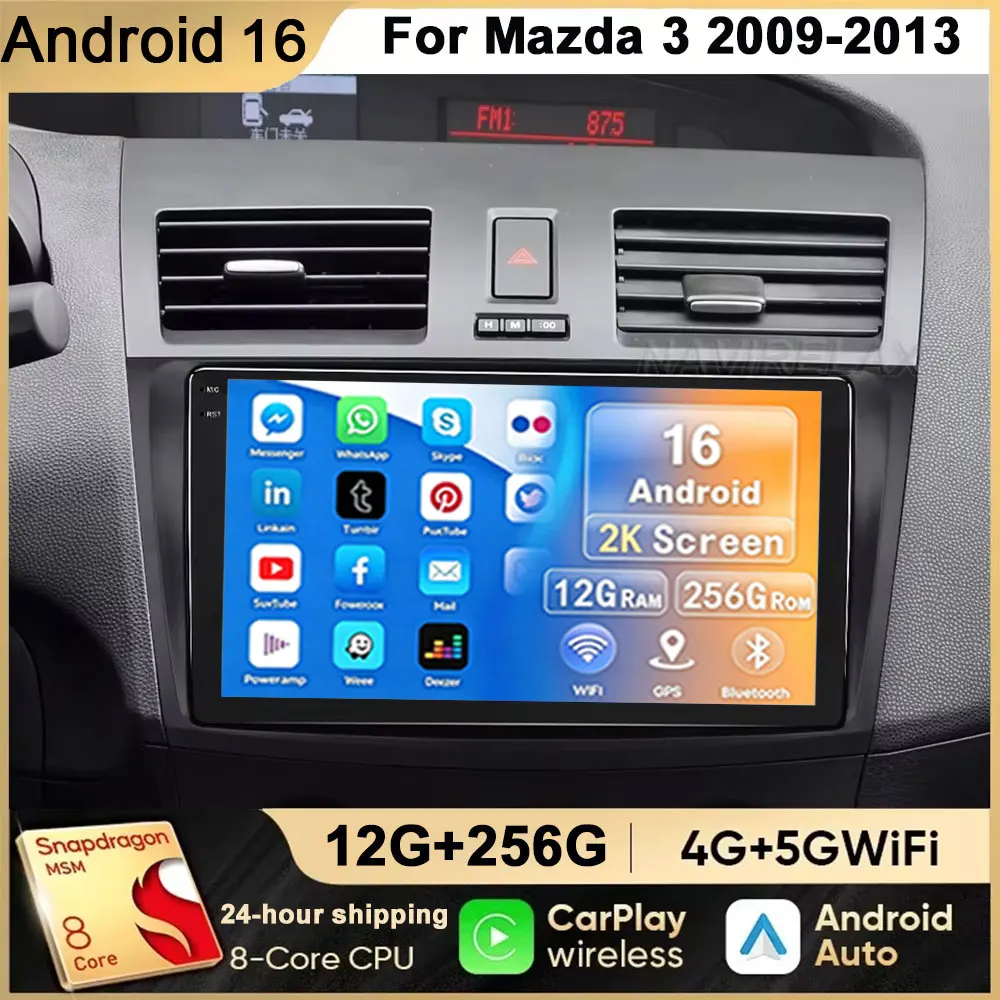 Carplay+WIFI 2 Din Car Radio for Mazda 3 2009 2010 2011 2012 2013 Android 16 Multimedia Player 4G GPS Navigation DVD Head Unit