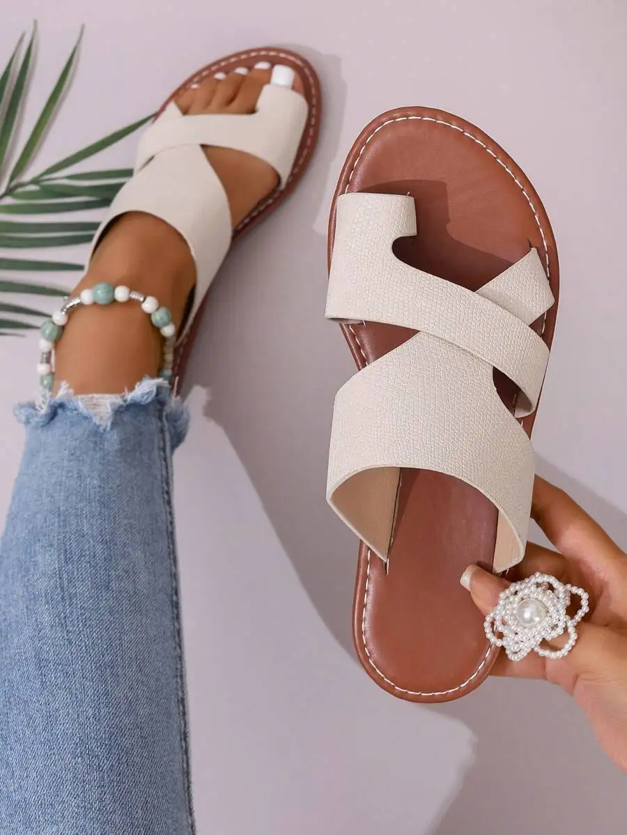 

Summer Women's Casual Flat Slippers, Korean Style, Open Toe, Woven Roman Style, Fashionable For Women's Skirts, Suitable For Outdoor Beach, Apartment, White, Flat, Square Heel, Ivory, Black, Orange, White, Yellow, Purple, Gray, Gold, Silver, Blue, Green,