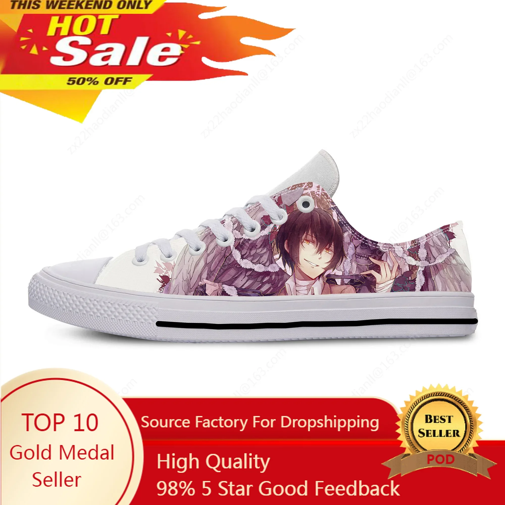 Japanese Anime Manga Bungo Stray Dogs Dazai Osamu Casual Cloth Shoes Low Top Breathable Lightweight 3D Print Men Women Sneakers