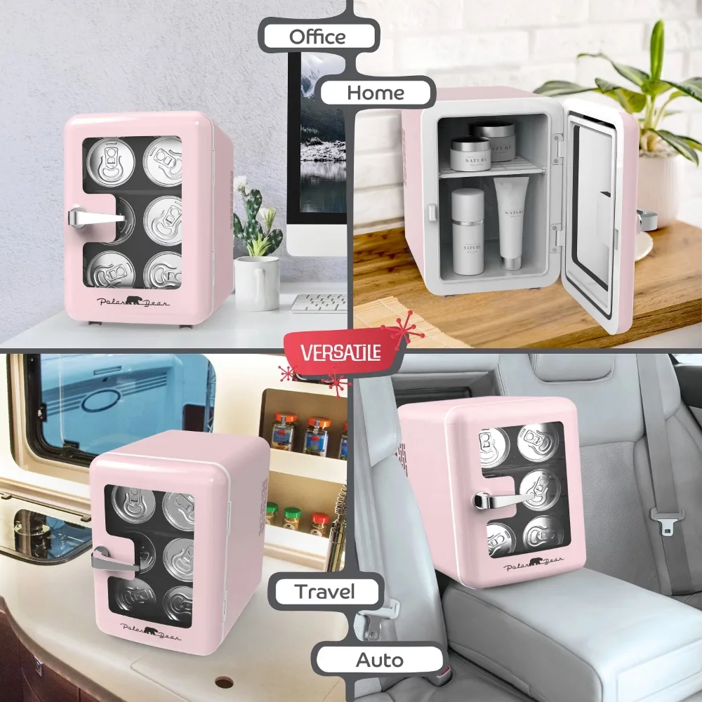 Mini Refrigerador, 6.5in, Novo, 2024 Mini Geladeira Compacta, 4 Litros, Janela Retro, Porta Padrão