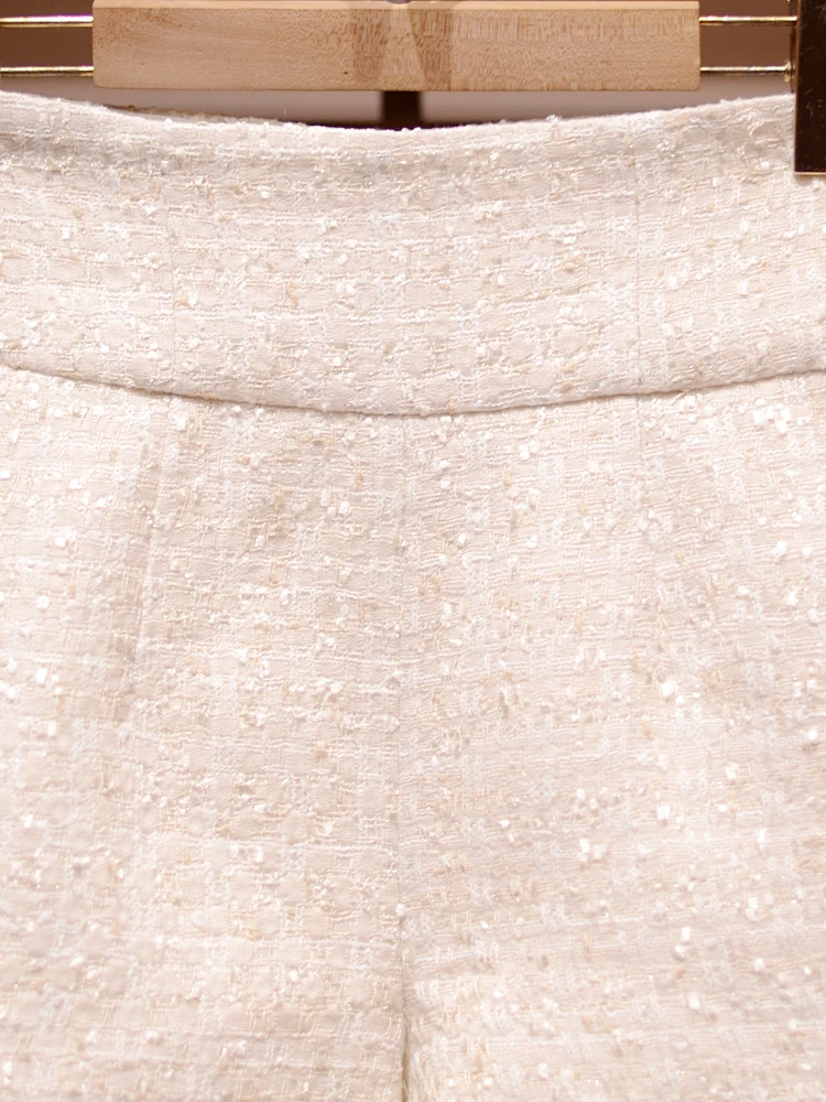   Calças de Cintura Alta e Pernas Largas para Mulheres, Casual, Em Tweed, Novidade de Outono, Estilo Elegante para o Dia a Dia