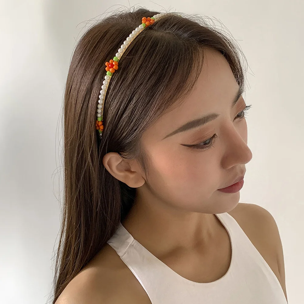 

Small Daisy Hairband Accessories Vintage Orange Beads Bridal for Vacation