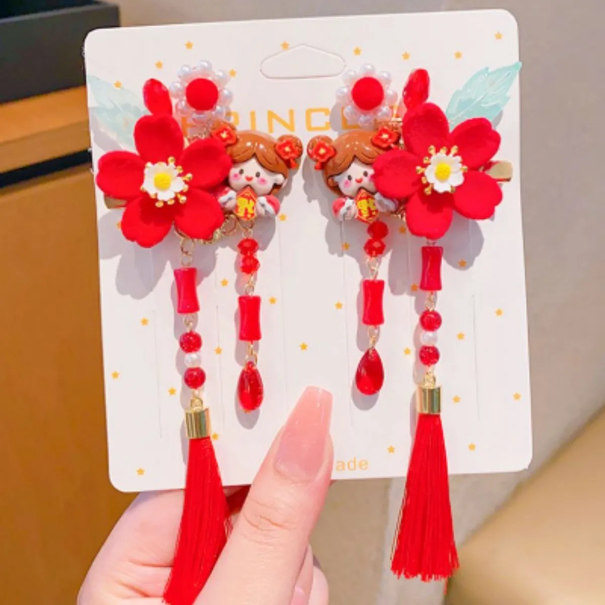 

Children Girls Chinese Hanfu Hair Clips Flower Bow Jewelry Tassel Hairpin New Year 1pair Hair Accessories Jewelry for Kids