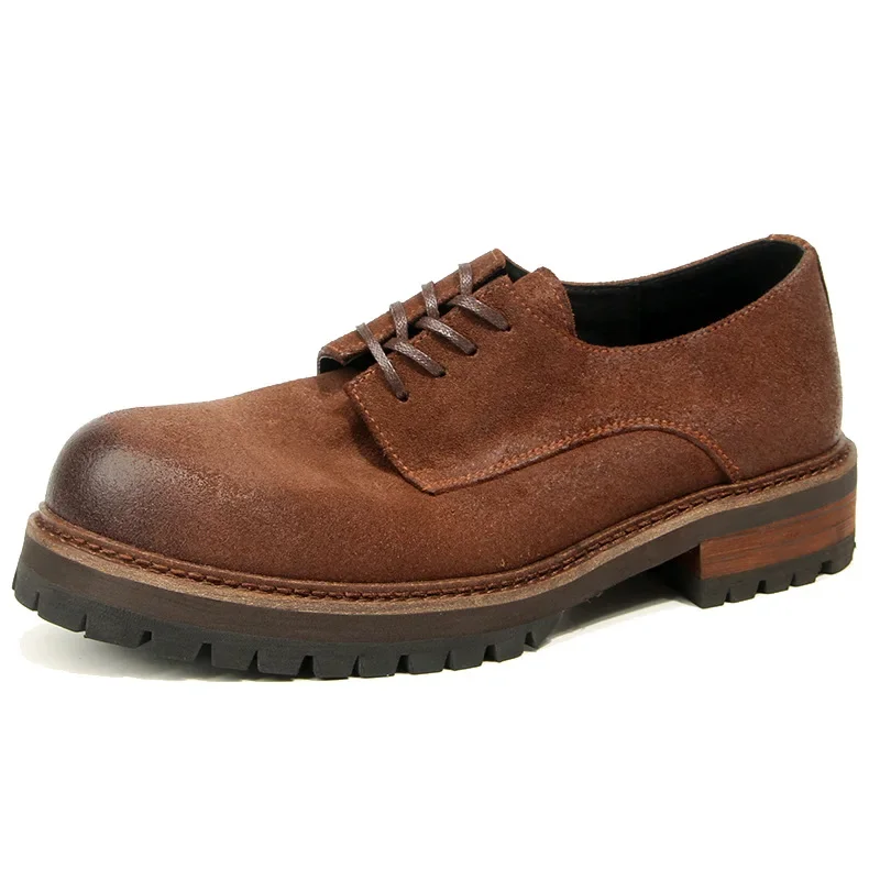 

Oil Wax Frosted Big Head Leather Shoes Men's Retro Round Head Cargo Shoes Thick Sole Fashion Simple Casual Leather Shoes