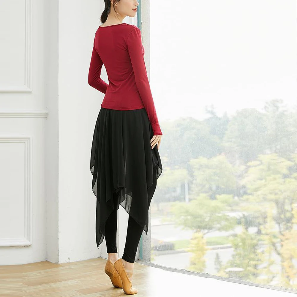 

S-2XL Modern Dance T Shirt Women Clothing Black White Blue Sporty Running Elastic Top O-neck Full Sleeve Slim Shirts Tee Clothes