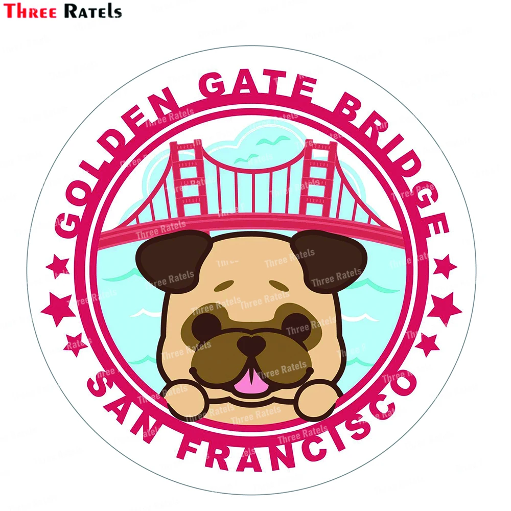 Three Ratels Kawaii Pug Golden Gate Car Accessories Sticker Laptop Phone Case Guitar Car Skateboard Vinyl Decals  Wholesale